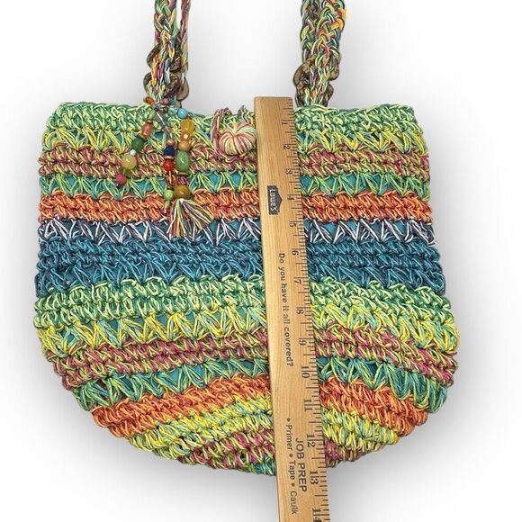Cappelli Straworld Inc Rainbow Multicolored Boho Straw Woven Shoulder Bag Purse - Picture 11 of 12